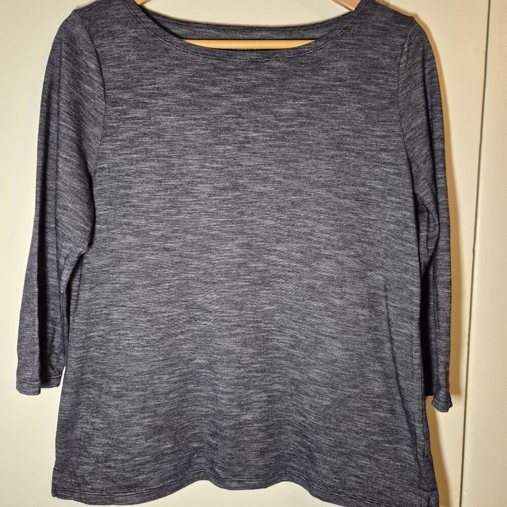 Talbots 3/4 Sleeve Length Blouse Womens L Thin Blue And White Striped‎